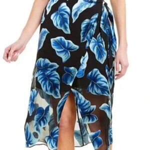 Alice + Olivia Balck Blue Lumi Wrap Midi Skirt Floral Silk Blend S $295